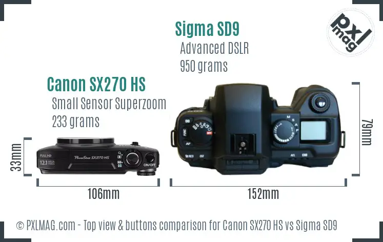 Canon SX270 HS vs Sigma SD9 top view buttons comparison