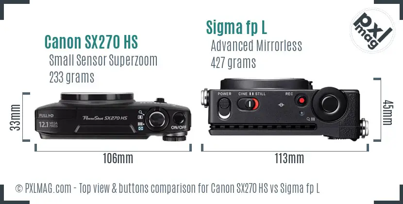 Canon SX270 HS vs Sigma fp L top view buttons comparison