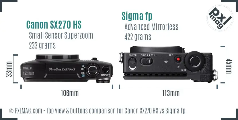 Canon SX270 HS vs Sigma fp top view buttons comparison