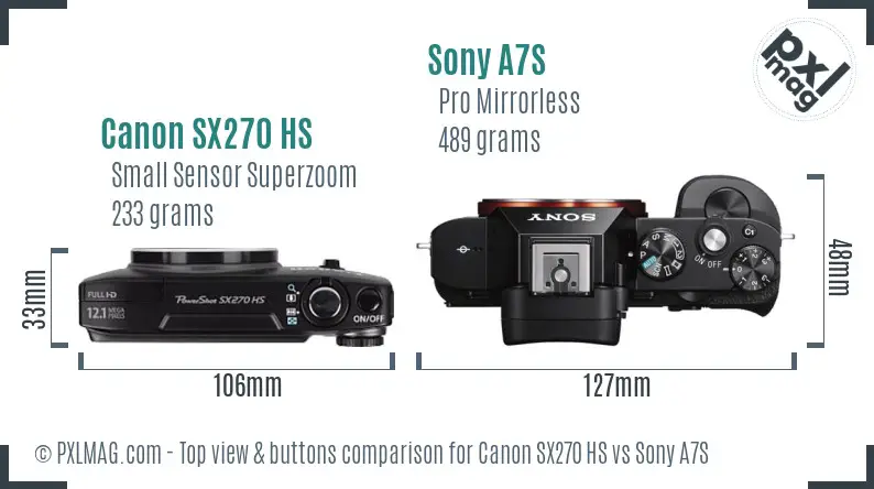 Canon SX270 HS vs Sony A7S top view buttons comparison Canon SX270 HS vs Sony A7S top view buttons comparison
