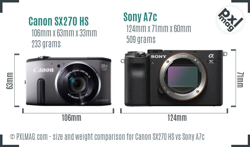 Canon SX270 HS vs Sony A7c size comparison Canon SX270 HS vs Sony A7c size comparison