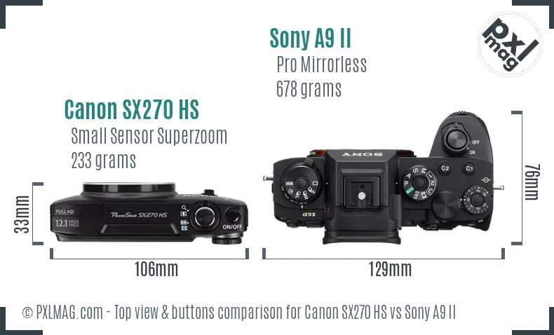 Canon SX270 HS vs Sony A9 II top view buttons comparison