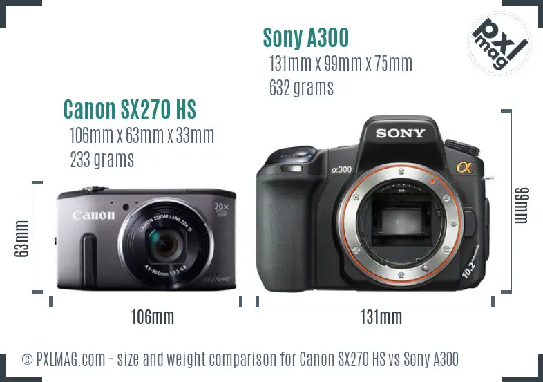 Canon SX270 HS vs Sony A300 size comparison