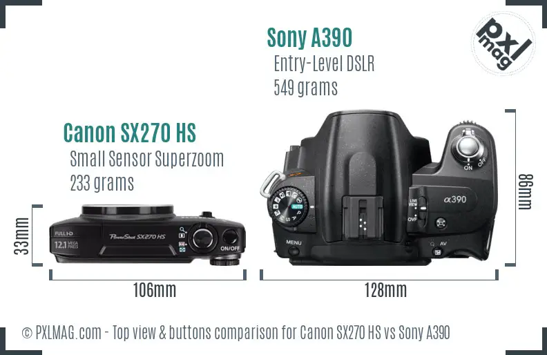 Canon SX270 HS vs Sony A390 top view buttons comparison