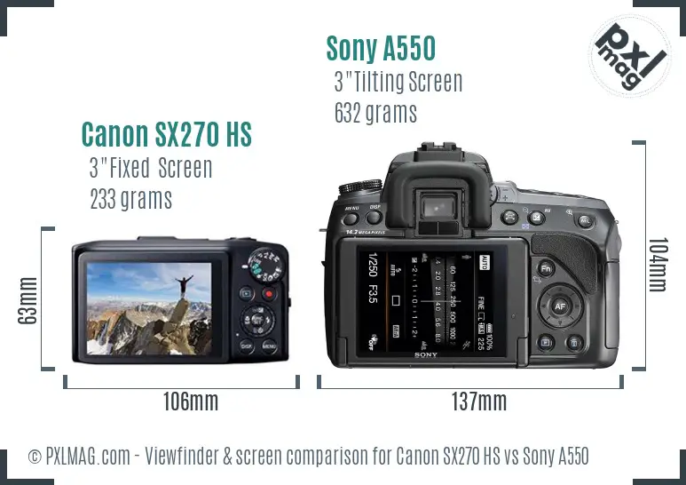 Canon SX270 HS vs Sony A550 Screen and Viewfinder comparison Canon SX270 HS vs Sony A550 Screen and Viewfinder comparison