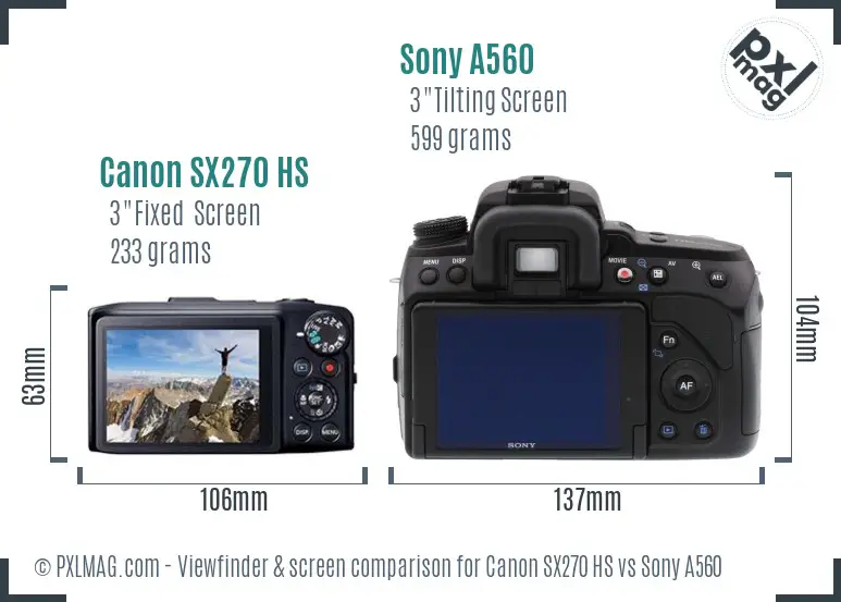 Canon SX270 HS vs Sony A560 Screen and Viewfinder comparison