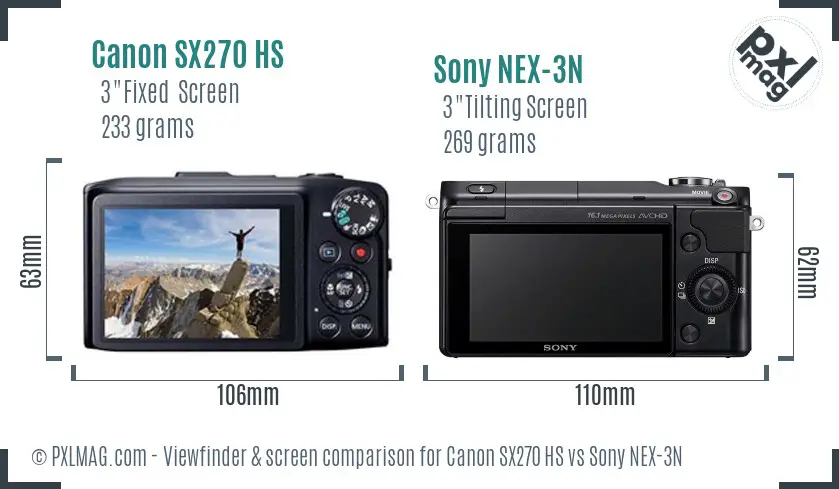 Canon SX270 HS vs Sony NEX-3N Screen and Viewfinder comparison