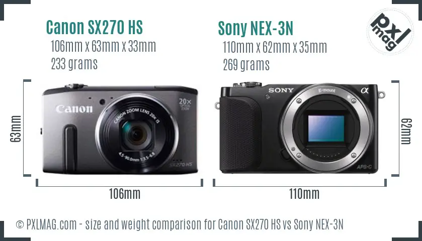 Canon SX270 HS vs Sony NEX-3N size comparison