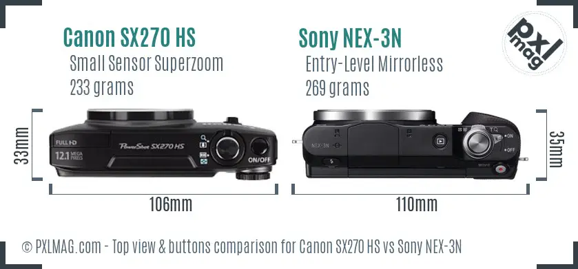 Canon SX270 HS vs Sony NEX-3N top view buttons comparison