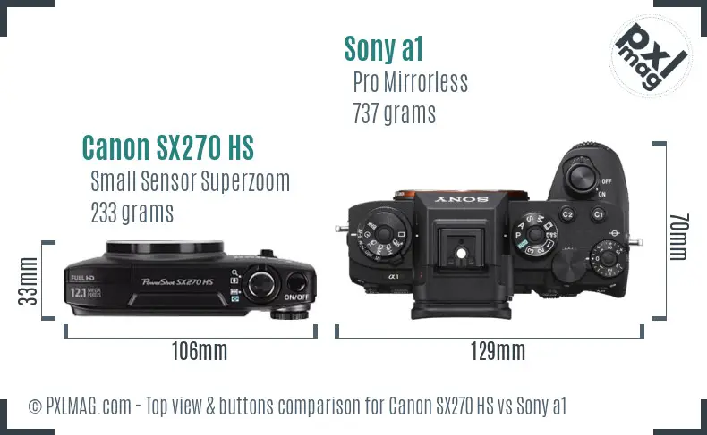 Canon SX270 HS vs Sony a1 top view buttons comparison