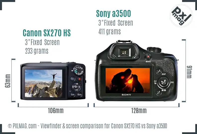 Canon SX270 HS vs Sony a3500 Screen and Viewfinder comparison