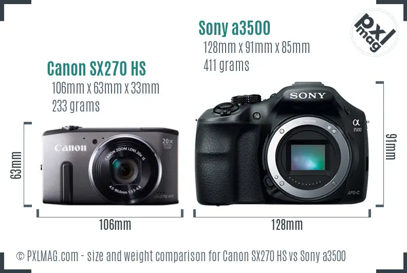 Canon SX270 HS vs Sony a3500 size comparison