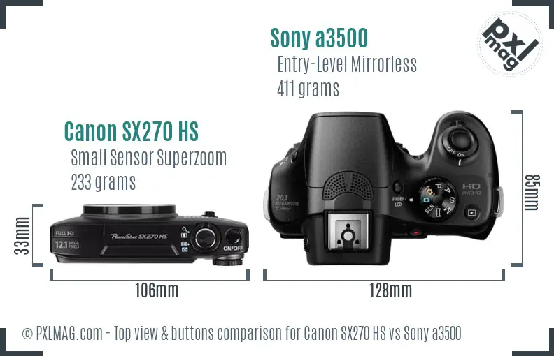 Canon SX270 HS vs Sony a3500 top view buttons comparison