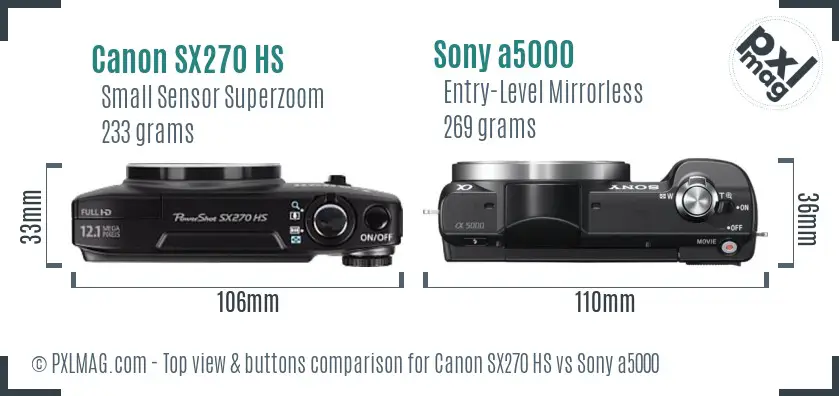 Canon SX270 HS vs Sony a5000 top view buttons comparison