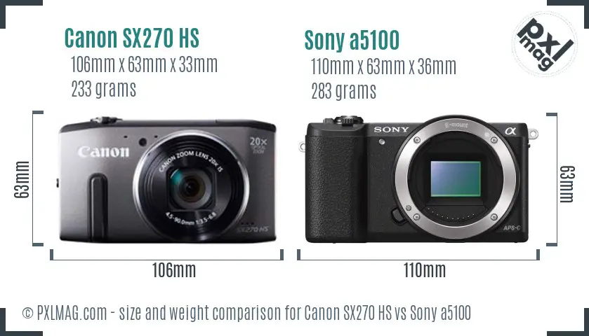 Canon SX270 HS vs Sony a5100 size comparison