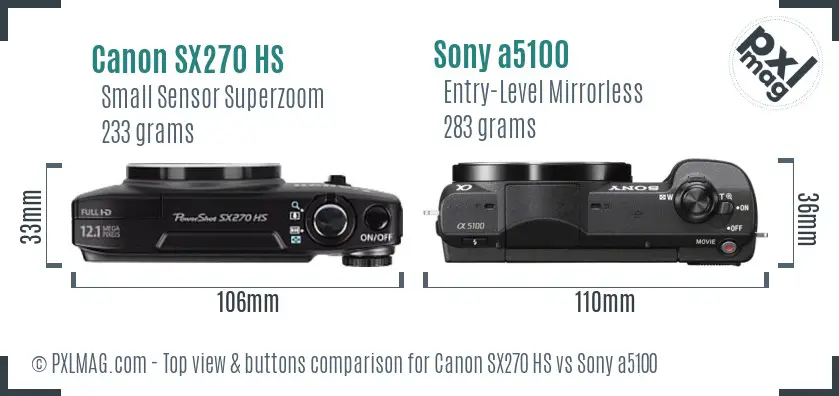 Canon SX270 HS vs Sony a5100 top view buttons comparison