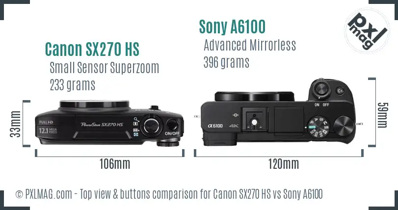 Canon SX270 HS vs Sony A6100 top view buttons comparison