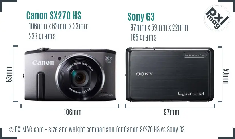 Canon SX270 HS vs Sony G3 size comparison