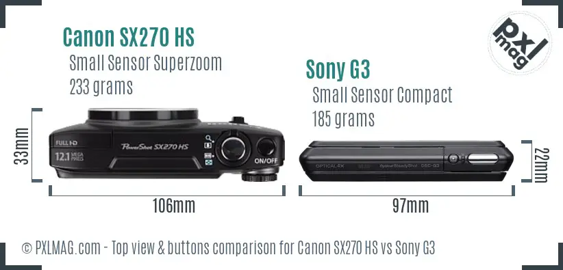 Canon SX270 HS vs Sony G3 top view buttons comparison