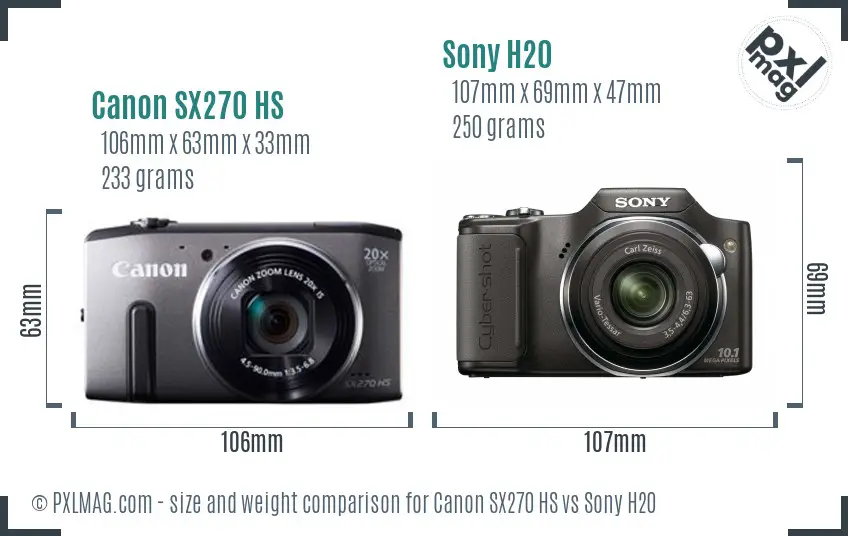 Canon SX270 HS vs Sony H20 size comparison