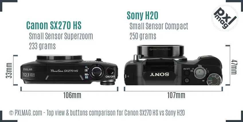 Canon SX270 HS vs Sony H20 top view buttons comparison