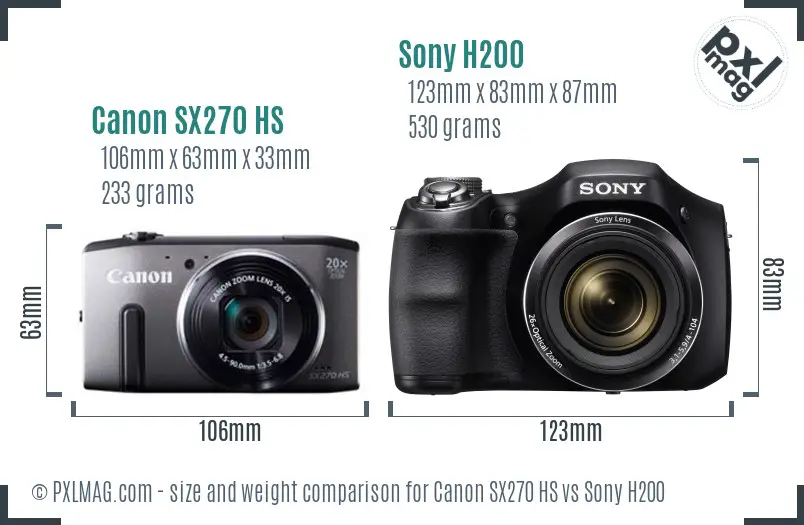 Canon SX270 HS vs Sony H200 size comparison