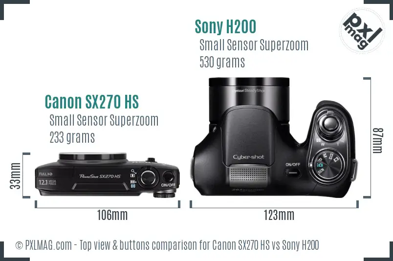 Canon SX270 HS vs Sony H200 top view buttons comparison