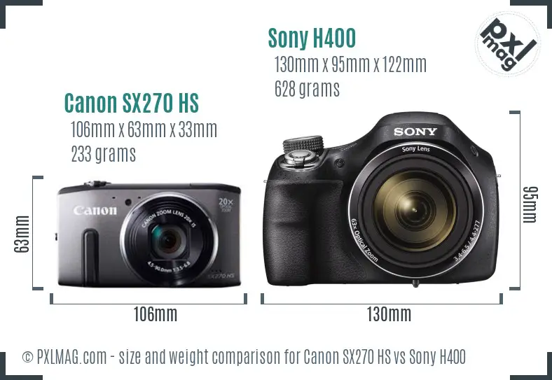 Canon SX270 HS vs Sony H400 size comparison