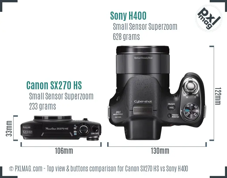 Canon SX270 HS vs Sony H400 top view buttons comparison