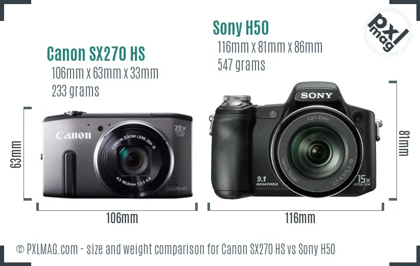 Canon SX270 HS vs Sony H50 size comparison