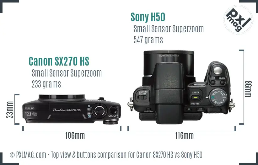 Canon SX270 HS vs Sony H50 top view buttons comparison