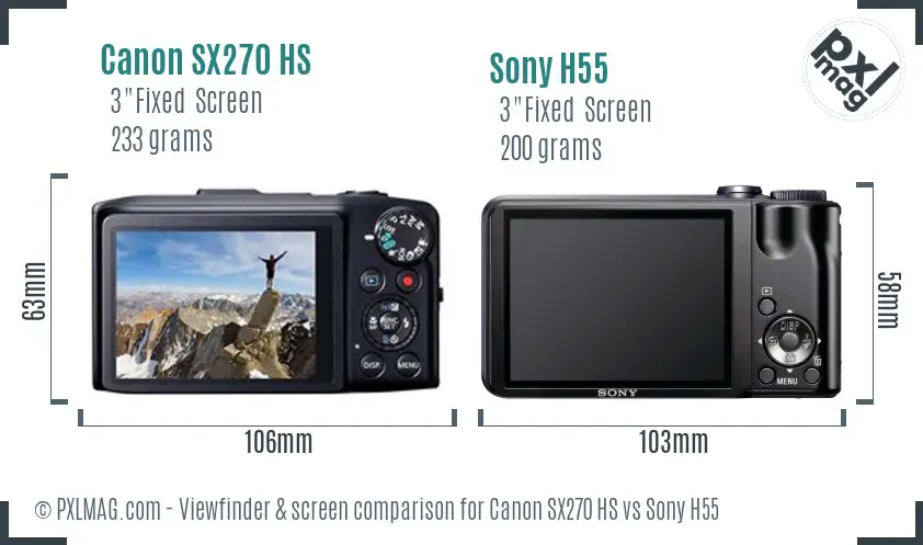 Canon SX270 HS vs Sony H55 Screen and Viewfinder comparison
