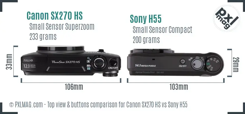 Canon SX270 HS vs Sony H55 top view buttons comparison