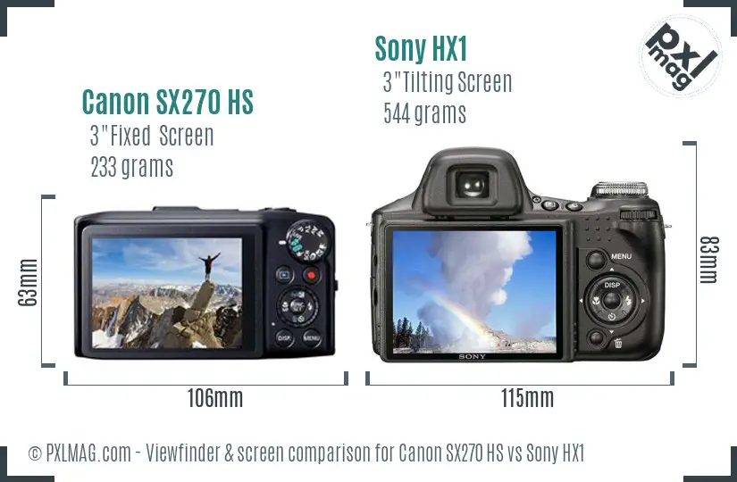 Canon SX270 HS vs Sony HX1 Screen and Viewfinder comparison