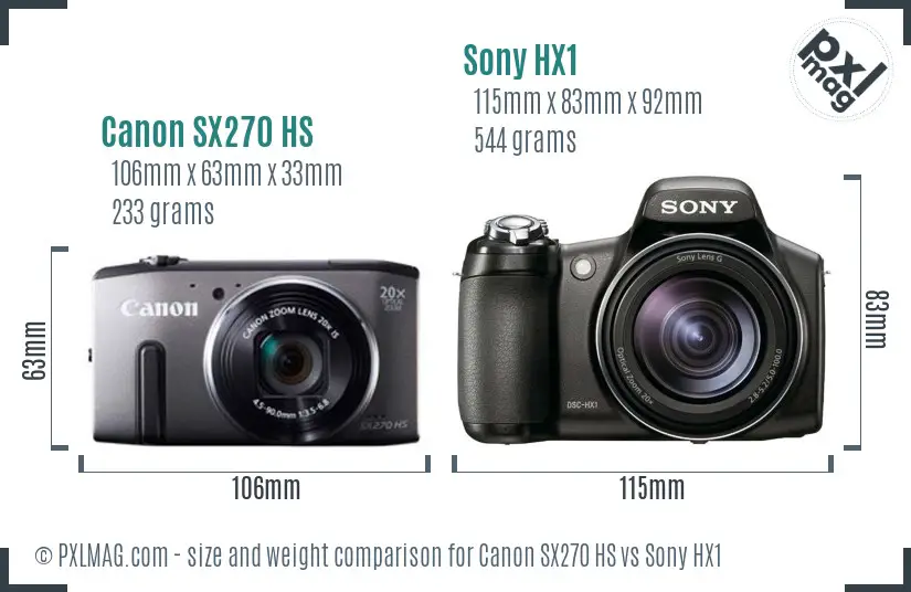 Canon SX270 HS vs Sony HX1 size comparison