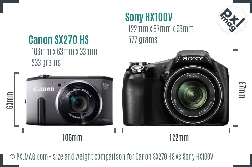 Canon SX270 HS vs Sony HX100V size comparison