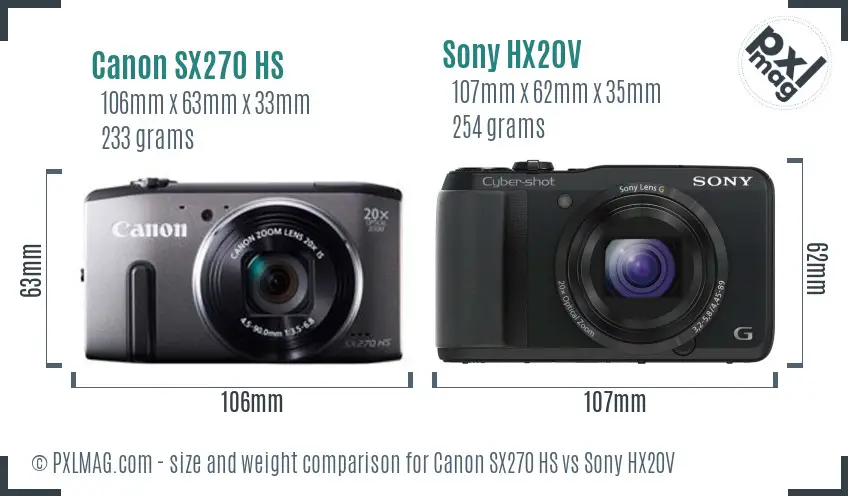 Canon SX270 HS vs Sony HX20V size comparison