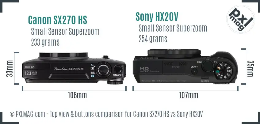 Canon SX270 HS vs Sony HX20V top view buttons comparison