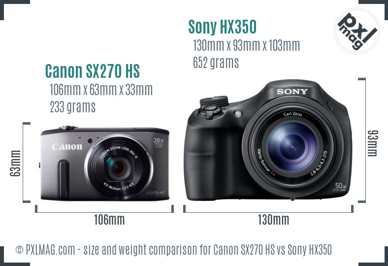 Canon SX270 HS vs Sony HX350 size comparison