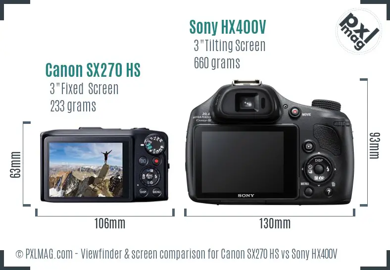 Canon SX270 HS vs Sony HX400V Screen and Viewfinder comparison