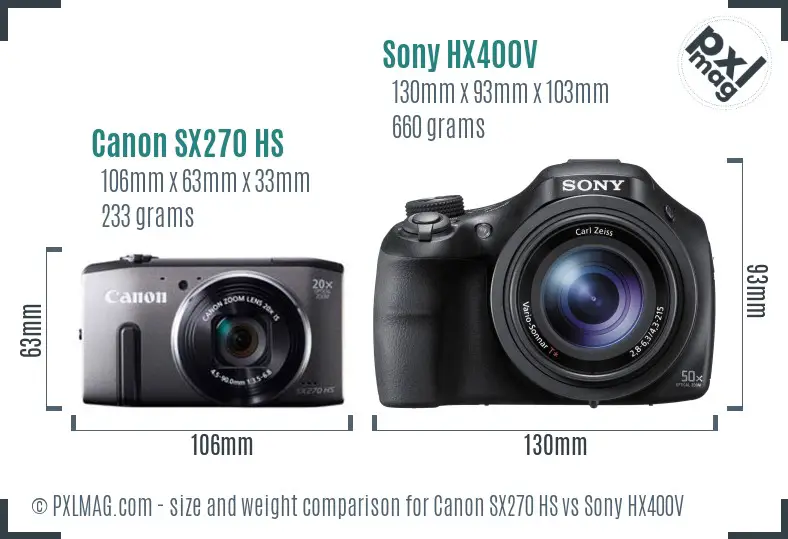 Canon SX270 HS vs Sony HX400V size comparison