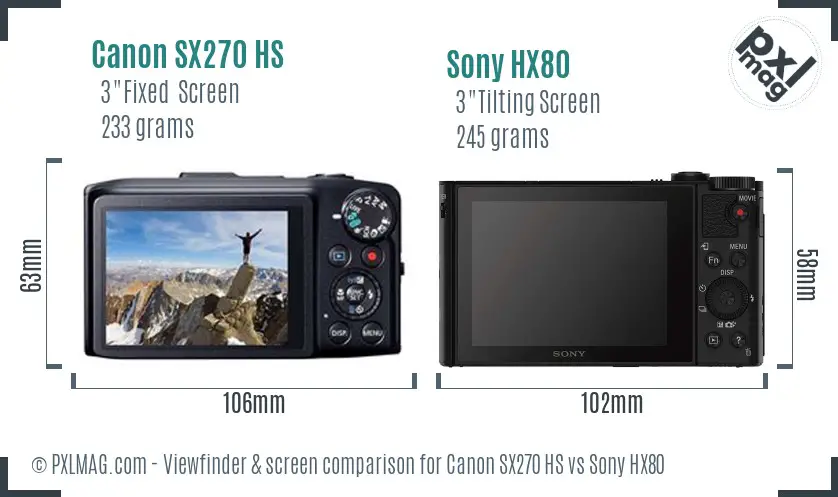 Canon SX270 HS vs Sony HX80 Screen and Viewfinder comparison