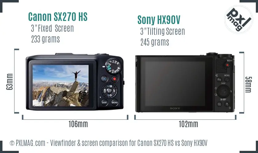Canon SX270 HS vs Sony HX90V Screen and Viewfinder comparison