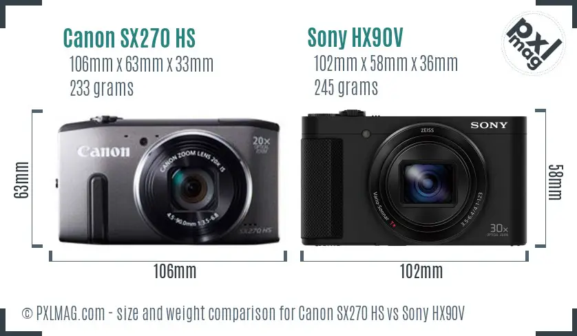 Canon SX270 HS vs Sony HX90V size comparison