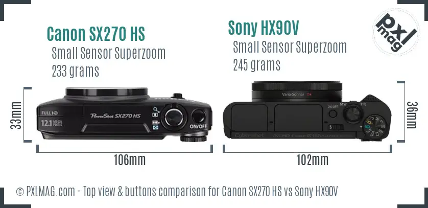 Canon SX270 HS vs Sony HX90V top view buttons comparison