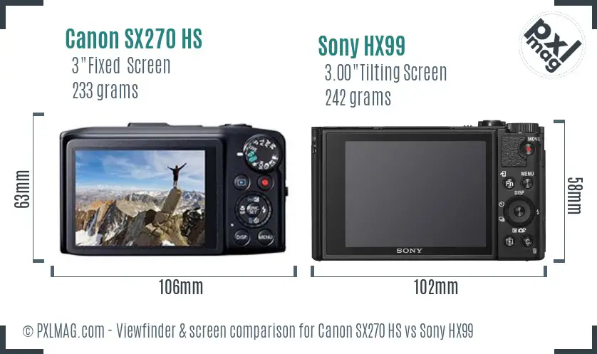 Canon SX270 HS vs Sony HX99 Screen and Viewfinder comparison