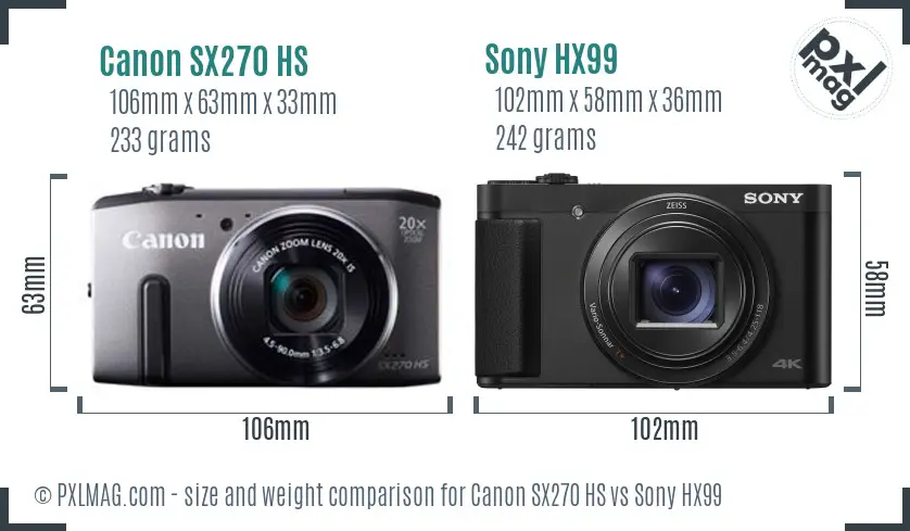 Canon SX270 HS vs Sony HX99 size comparison