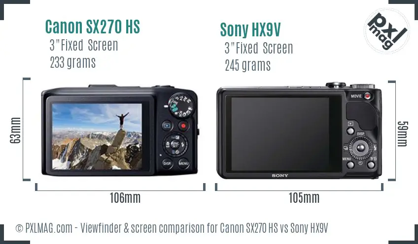 Canon SX270 HS vs Sony HX9V Screen and Viewfinder comparison