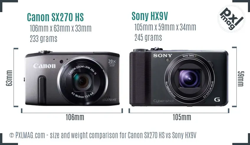 Canon SX270 HS vs Sony HX9V size comparison