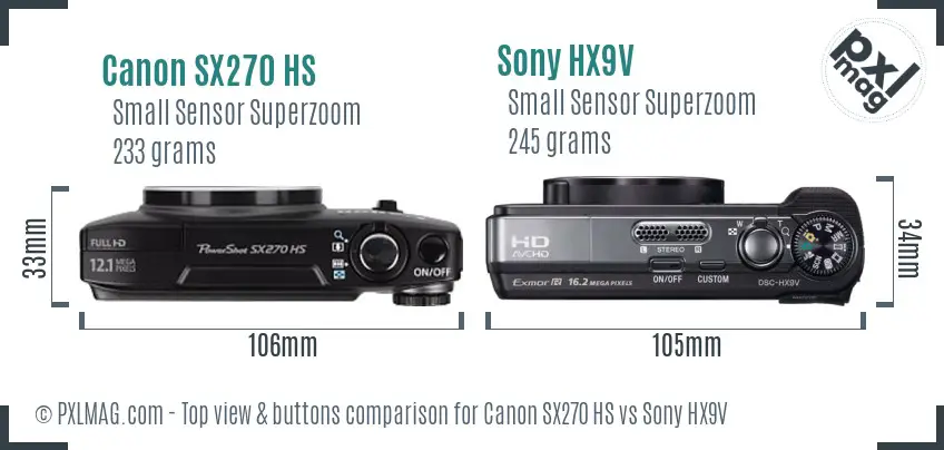 Canon SX270 HS vs Sony HX9V top view buttons comparison